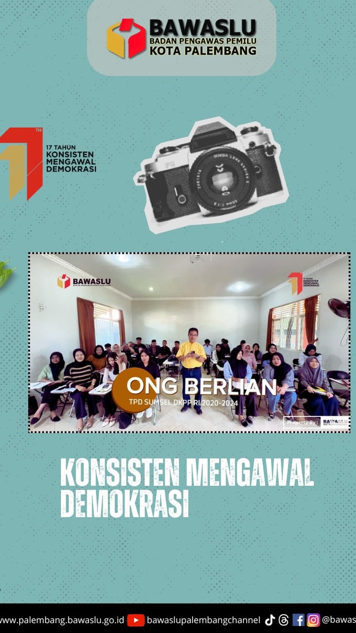 Dokumentasi ucapan dari Ong Burlian, TPD Sumsel DKPP RI 2020–2024, dalam peringatan HUT ke-17 Bawaslu. Visual menggambarkan suasana reflektif dan edukatif dalam momen kebersamaan.