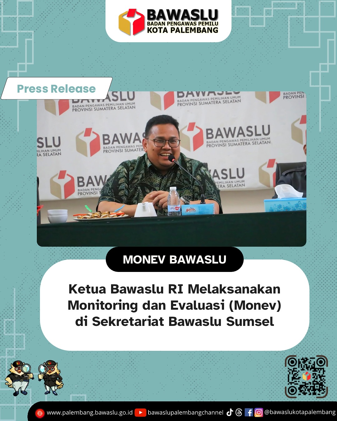 Ketua Bawaslu RI, Rahmat Bagja, saat memberikan arahan pada kegiatan Monev di Sekretariat Bawaslu Provinsi Sumatera Selatan, Kamis (10/7).