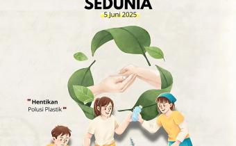 Ilustrasi peringatan Hari Lingkungan Hidup Sedunia 5 Juni 2025 dari Bawaslu Kota Palembang, menampilkan tiga sosok anak muda yang sedang memilah sampah plastik untuk didaur ulang di tengah nuansa alam hijau. Di latar atas, terlihat tangan bersalaman yang dililit daun sebagai simbol kolaborasi dan kepedulian terhadap lingkungan. Tertulis pesan utama: “Hentikan Polusi Plastik.” Logo resmi Bawaslu Kota Palembang tersemat di bagian atas sebagai identitas kelembagaan.