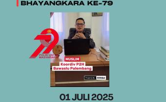 Koordinator Divisi P2H Bawaslu Kota Palembang, Muslim, menyampaikan pesan kolaboratif dalam peringatan HUT Bhayangkara ke-79, Selasa (1/7).