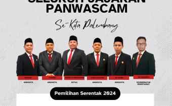 Poster apresiasi Bawaslu Kota Palembang kepada Panwascam se-Kota Palembang atas kinerja pada Pemilihan Serentak 2024, Kamis (30/1).