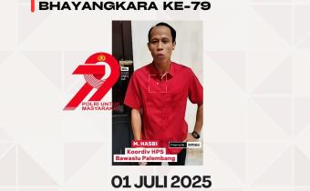 Koordinator Divisi HPS Bawaslu Kota Palembang, M. Hasbi, menyampaikan pesan kelembagaan dalam video peringatan HUT Bhayangkara ke-79, Selasa (1/7). 
