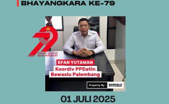 Koordinator Divisi PPDatin Bawaslu Kota Palembang, Efan Yutawan, saat menyampaikan pesan kolaborasi Bawaslu–Polri dalam video peringatan Hari Bhayangkara ke-79, Selasa (1/7).